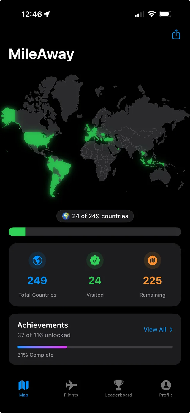 MileAway iPhone App Screenshot
